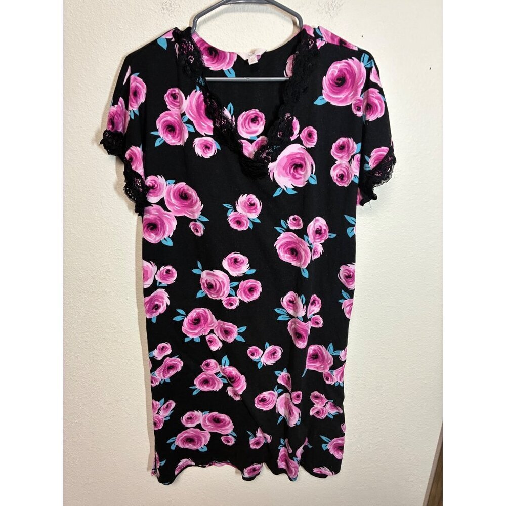 Secret Treasures Night Gown Pajamas Sleepwear Boho Floral Black Size Medium BD2